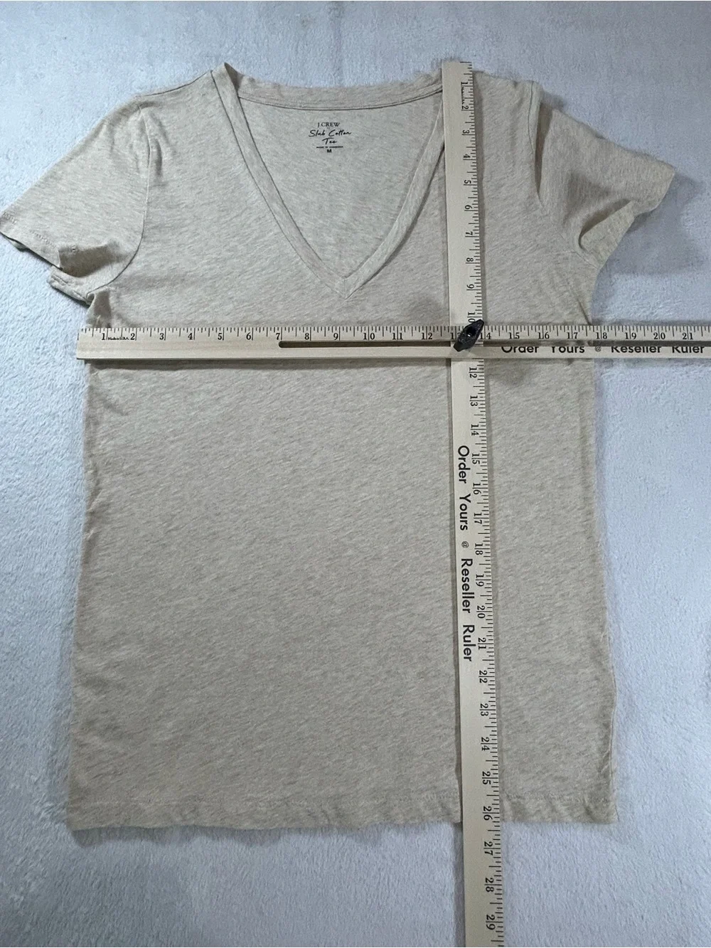 J Crew Factory Women's Short Sleeve Vintage Slub Cotton V Neck Beige Tee Sz M